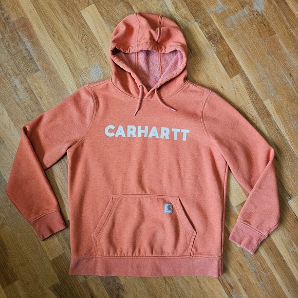 Carhartt Sweatshirt Womens L Orange Fleece Hoodie Relaxed Fit Workwear Cozy - Picture 13 of 13